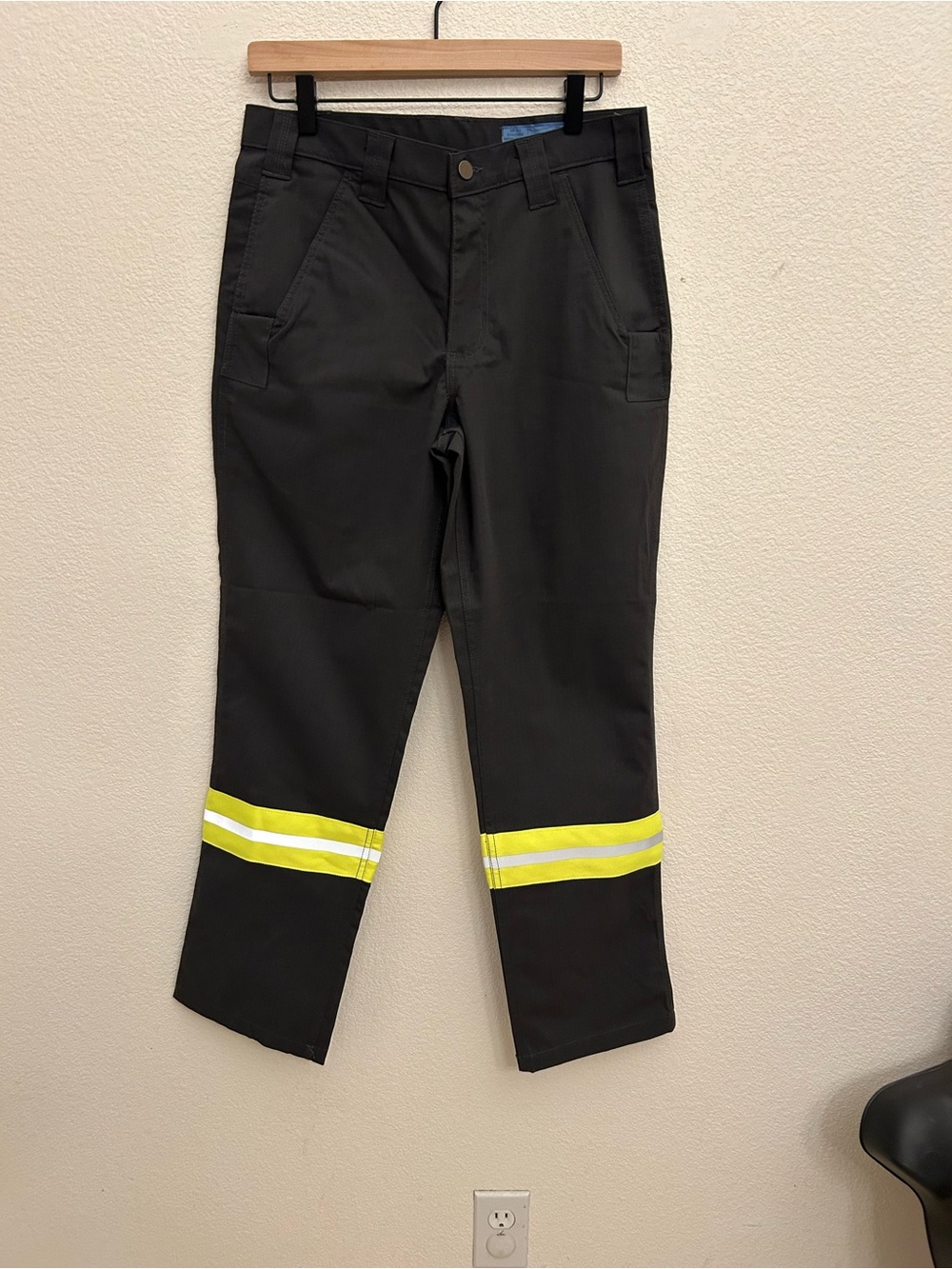 Men's  Gray Safety Work Pants with Reflective Yellow Striping